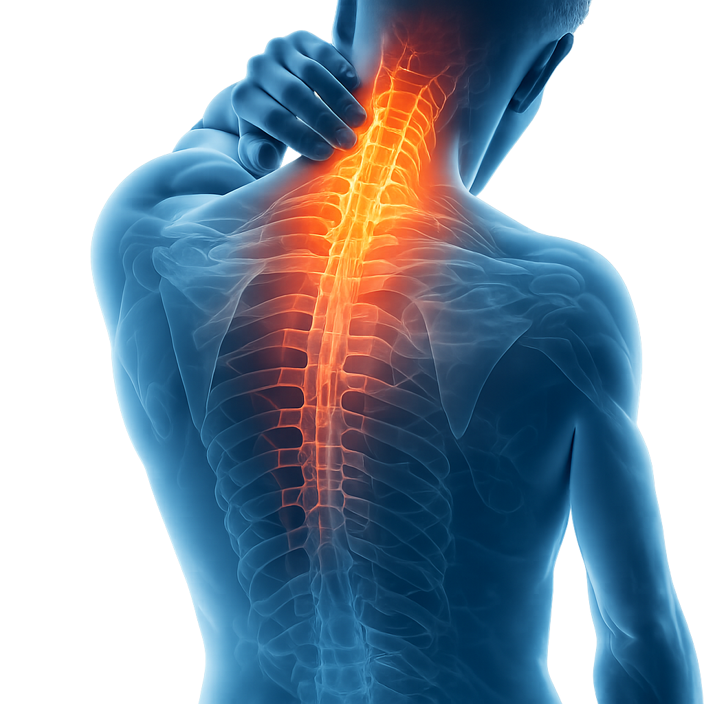 Ilustração de dor na coluna cervical e nas costas